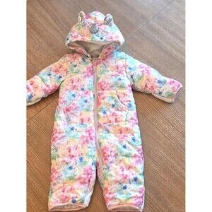 Wippette Baby Girls Unicorn Snowsuit 12M Tie Dye Hooded Bunting Fleece Lined